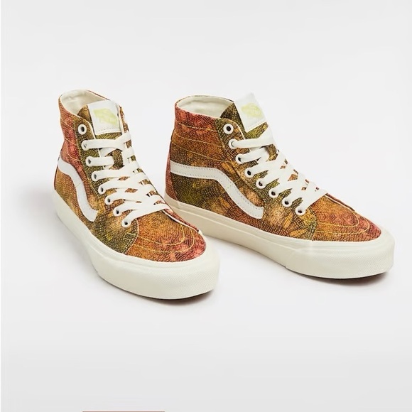 Vans S8 High-Top Sneakers with Orange and Brown Snakeskin Pattern